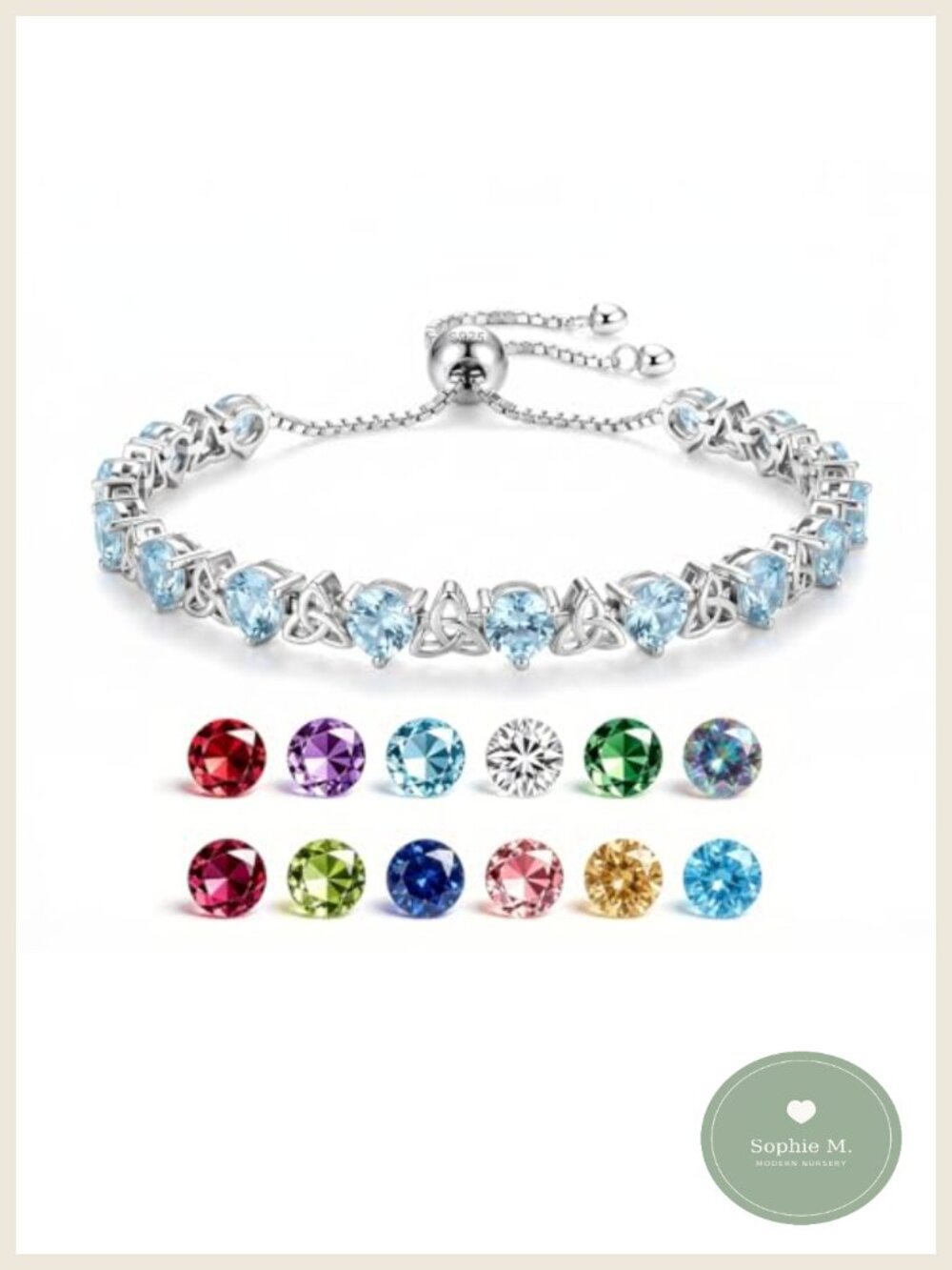 Sterling Silver Tennis Bracelet Round Cut Birthstone Women Adjustable 6-8 In